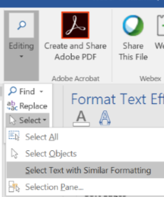 select all text with similar formatting