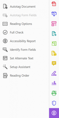 different Adobe PDF tools, including Action Wizard and Accessibility Checker