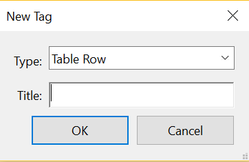 create new tag: Table Row