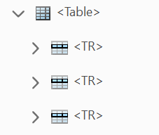 table row tags nested under Table tag