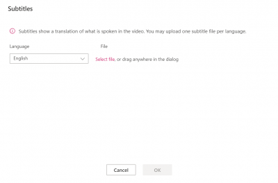 upload a subtitle file in Microsoft Stream--choose language
